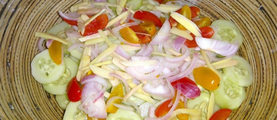 Filipino cucumber, tomato, onion, ginger and vinegar salad