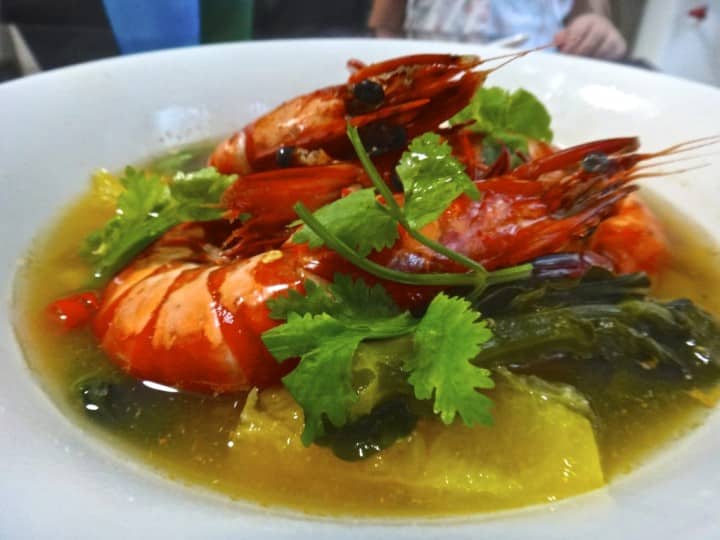 Thai style orange juice prawns