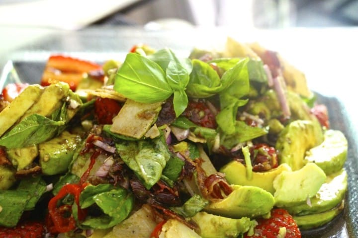 Avocado, strawberry, basil and chili salad