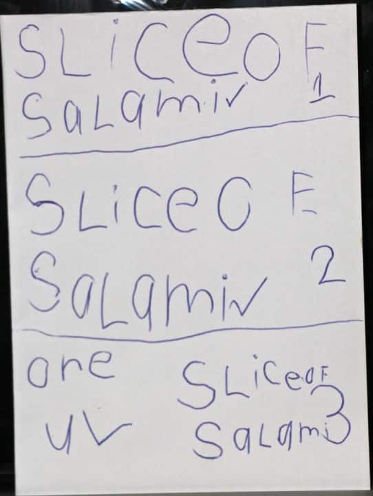 Her actual order stub No1 for the salami pizza 