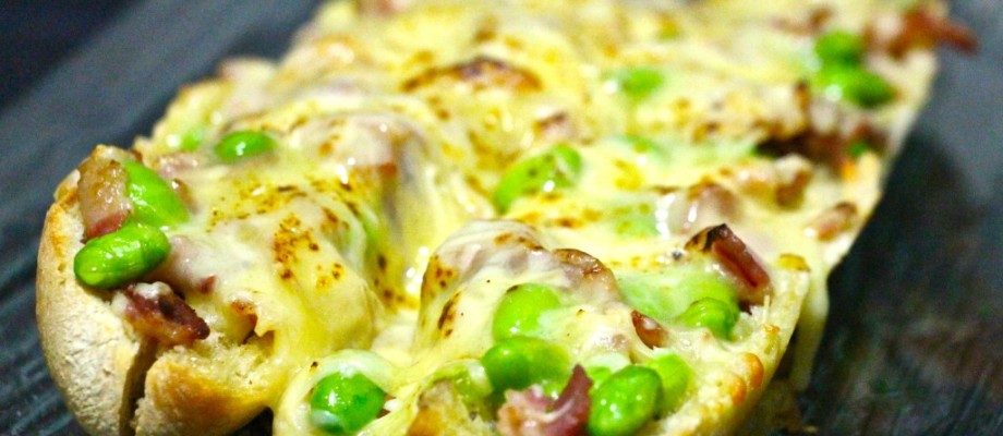 Bacon, edamame and cheese sandwich