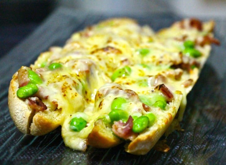 Bacon, edamame and cheese sandwich