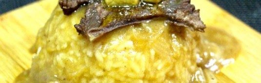 beef cheeks with foie gras rice and gravy