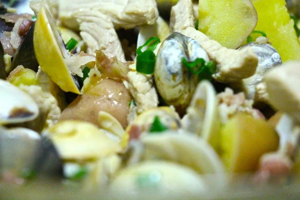 Clam, chicken, bacon and potato stew