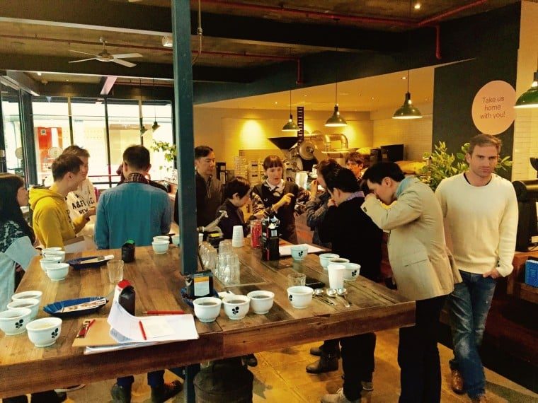 Here are the rest if the team, slurping away and guessing the tastes at Market Lane Coffee, Melbourne