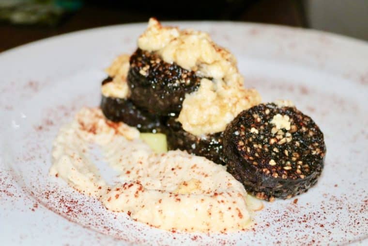 Black Pudding with Coarse Cheese and Horseradish 