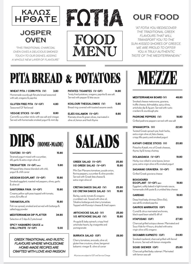 Fotia Menu