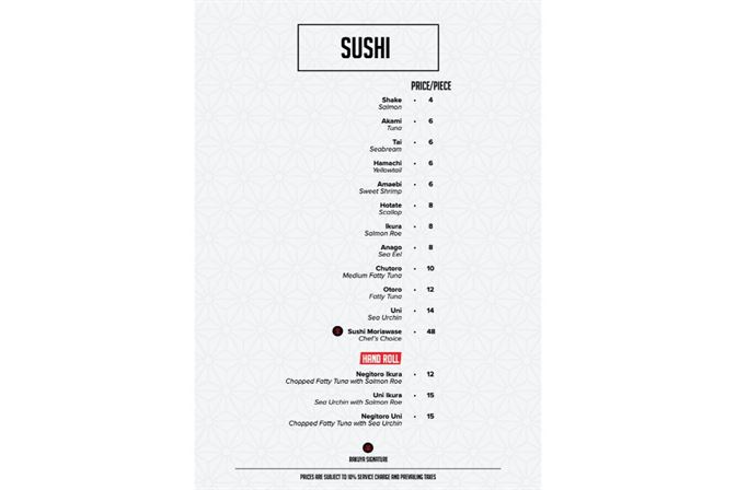 Rakuya Sushi Menu