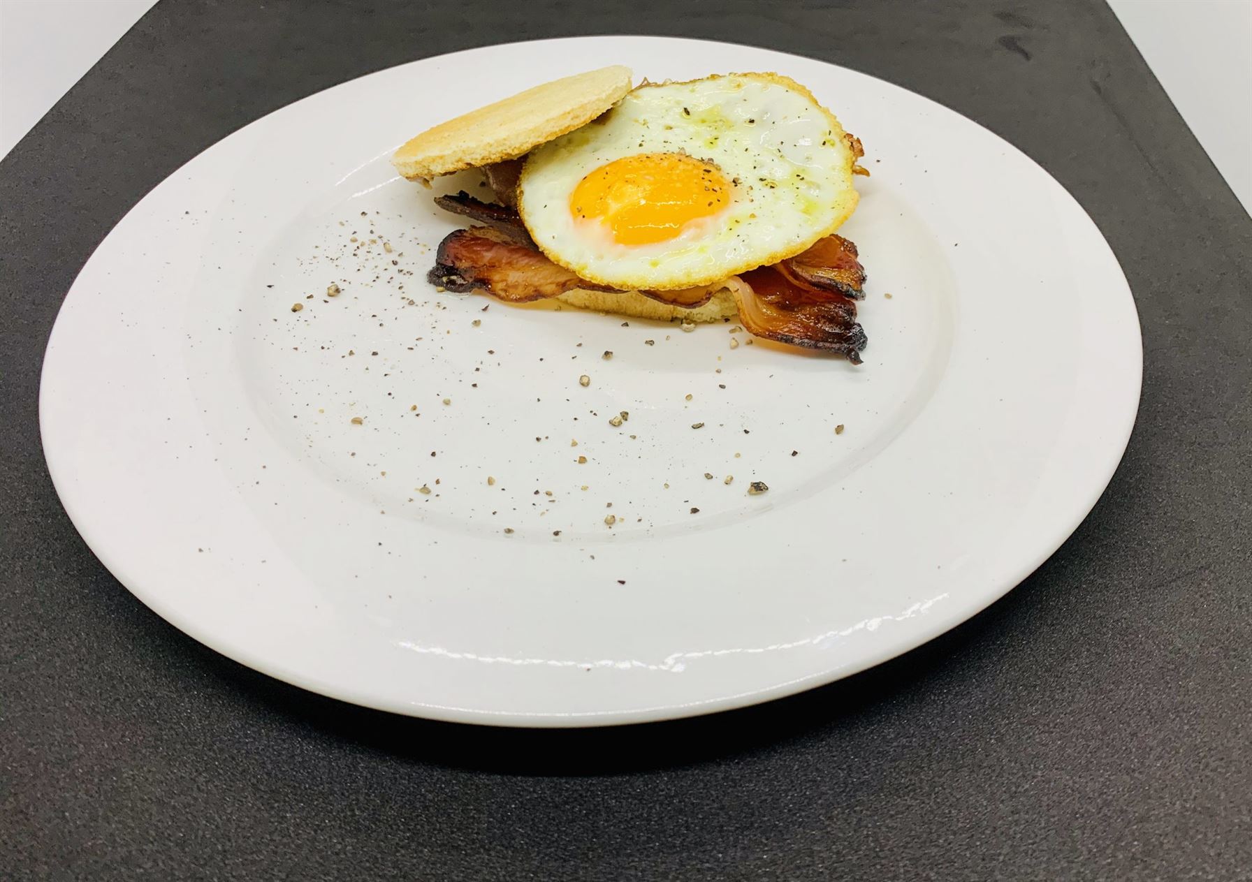 Open Brekkie Sandwich 'w' Chef Drew's Maple Cured Bacon & Black Garlic Emulsion