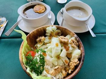 French Onion Soup, Cream of Mushroom Soup & Waldorf Salad