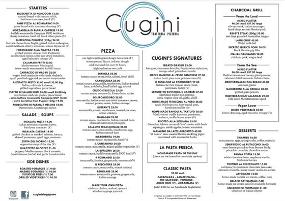 Cugini menu