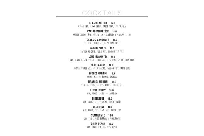 whisk & paddle cocktails menu