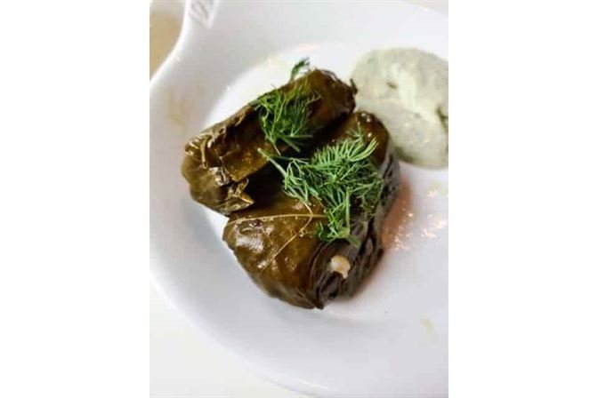 DOLMADES-vine-leaves-filled-with-rice-herbs Blu Kouzina Review (Siglap)