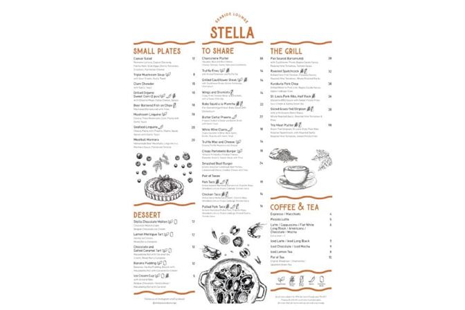 Stella Seaside Lounge 2022 menu