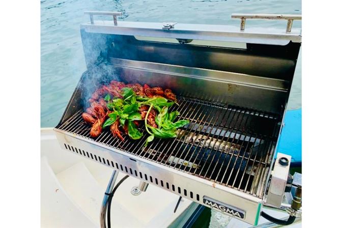 ChillaxBBQ Knibbs Anniversary mala yabbies with basil Exquisite BBQ on a yacht | ChillaxBBQ 2023