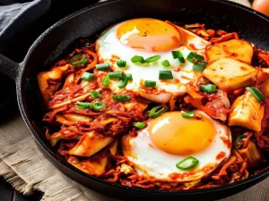 Spicy-Asian-Kimchi-and-Eggs-Skillet