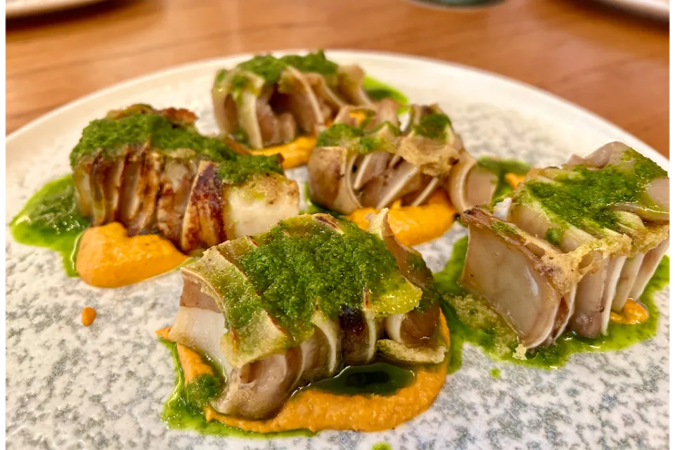 Asador Singapore Pig Ear Terrine 'Borda Berri' With Romescu & Chimichurri Sauce