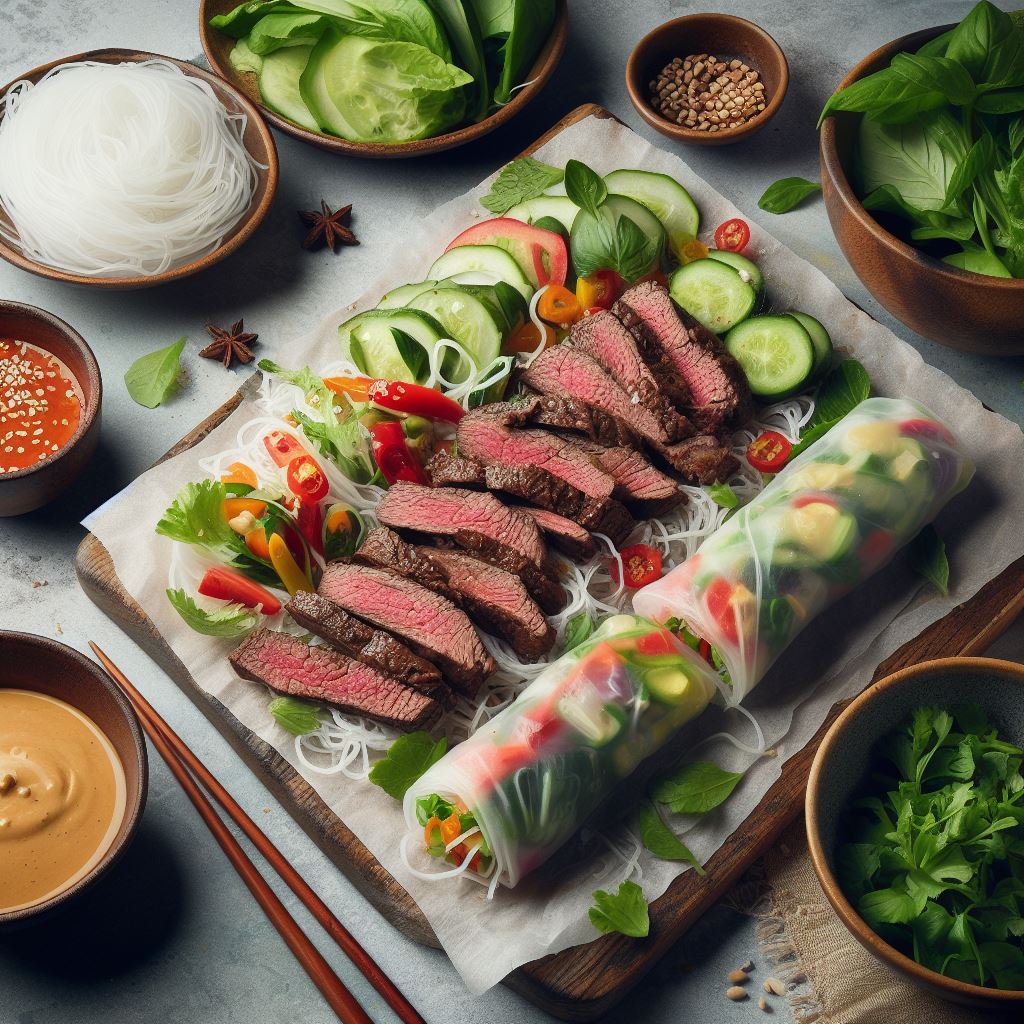 Skirt Steak Spring Rolls Use thin slices of marinaded and grilled skirt steak as the star of a spring roll, along with vermicelli noodles, fresh herbs, and crisp vegetables. Serve with a peanut dipping sauce