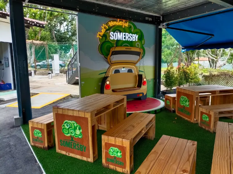 Somerset Cider Sponsored seating at Cosford Container Park