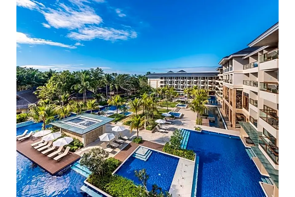 henann resort arial shot of the swimming pools