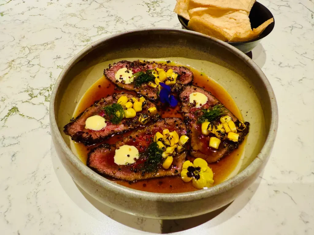 chifa restaurant review peruvian-chinese on sentosa. wagyu sashimi with chimmi