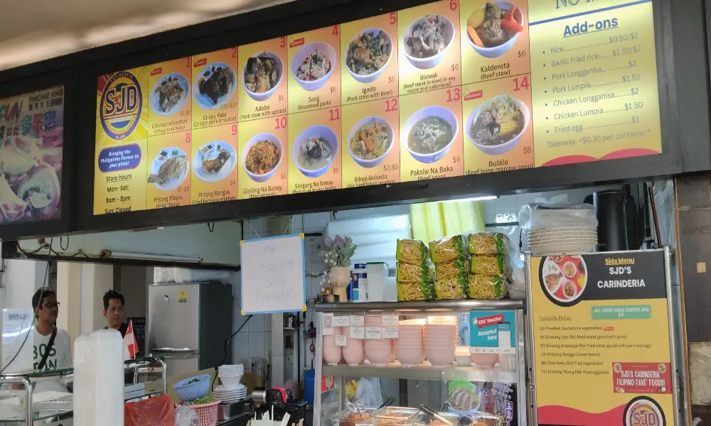 SJD Carinderia Filipino Food menu and counter display