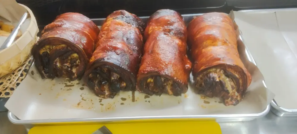 Freshly roasted lechon bellies at Ritch’s Lechon Bedok Marketplace